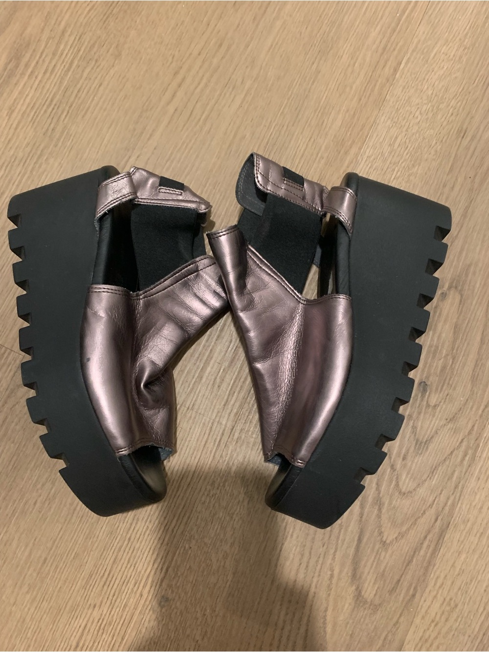 Women’s THEM leather wedge sandals gorpcore goth boho whimsy goth size 10/40